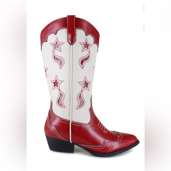 UNIONBAY Red and White Heeled Boots - Picture 2 of 6